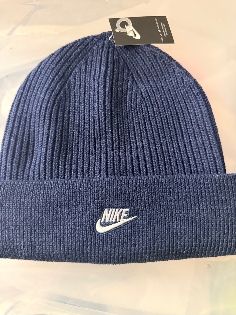 Nike Navy Blue Ribbed Cuff Beanie with White Logo